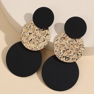 Restock- Black and Gold Round Drop Earrings
